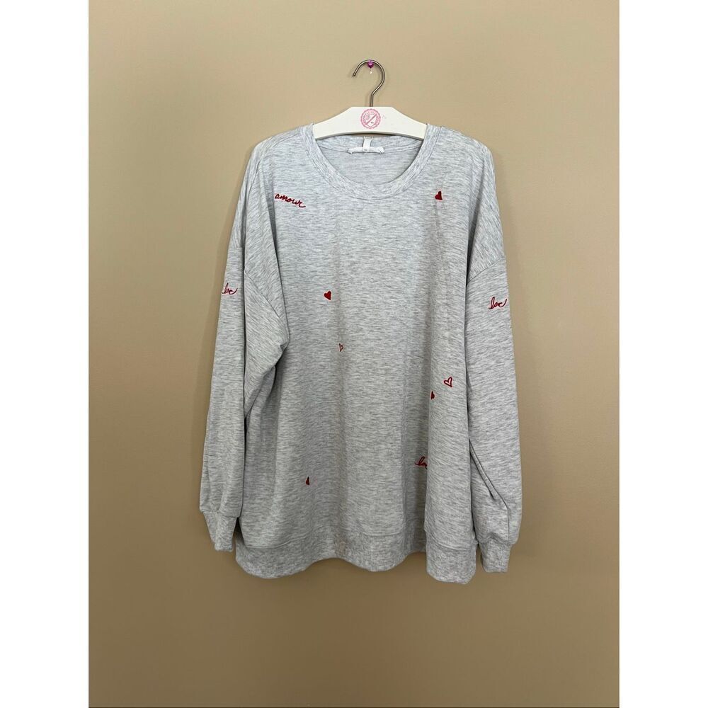 Workshop Republic Clothing Grey With Red Embroidery Top Woman’s Size 1X NEW